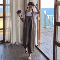 2021 summer Korean casual net red tooling bib women loose thin suspenders cover meat student jumpsuits tide
