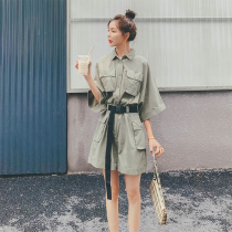 Jumpsuits 2021 new Korean loose summer clothes short-sleeved small waist tooling student jumpsuit female