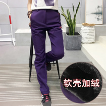 Stormtrooper pants womens winter outdoor windproof and waterproof soft shell fleece plus velvet thickening plus size elastic hiking pants mens couple