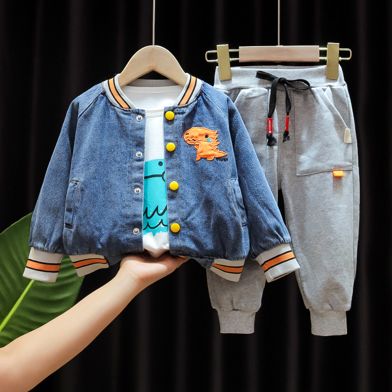 Baby autumn suit 2020 new baby children spring and autumn handsome three-piece set of boys Korean denim jacket tide