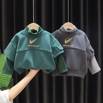 Baby winter clothes 2020 new Korean boys plus velvet padded high neck coat baby warm base shirt