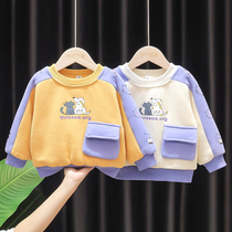 Infant winter clothes New Baby thick winter clothes plus velvet coat warm boy cartoon base shirt