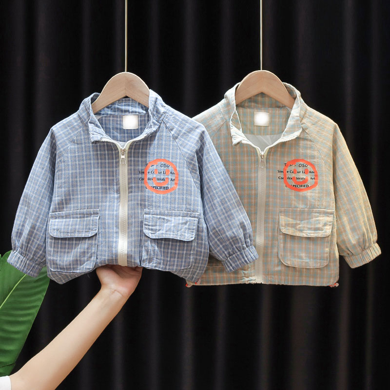 Boys spring and autumn jacket 1-2 years old 3 baby casual cardigan jacket 4 baby childrens foreign gas plaid jacket 5 tide
