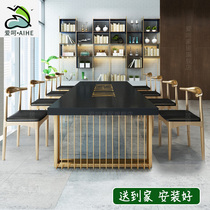 Simple modern solid wood conference table long table Nordic rectangular desk log long table training negotiation table and chair