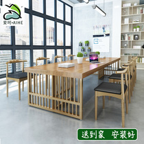 Solid wood conference table long table Nordic office furniture rectangular large table log office table and chair combination