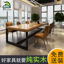 6 people-10 people conference room table and chair simple office conference table solid wood rectangular negotiation table industrial style training table