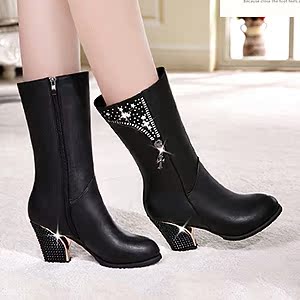 秋冬中筒靴真皮女高跟靴折900官网-专注独家折