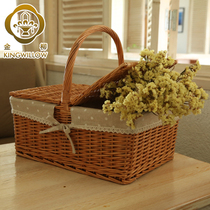 Rattan picnic basket ins with tableware storage basket portable food storage basket with cover picnic outdoor pastoral basket
