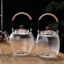 Heat-resistant glass cooking teapot electric pottery kettle open flame heating high temperature resistant stripe lifting beam pot household bubble teapot