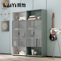 Floor-to-ceiling bookcase with door with glass door light luxury modern simple minimalist white living room large locker bookcase combination