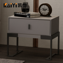 Italian light luxury bedside table leather fabric solid wood simple modern Nordic gray Net red bedroom storage bedside cabinet