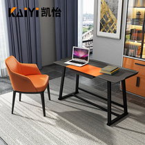 Italian light luxury minimalist desk modern simple home office computer writing desk saddle leather solid wood study set