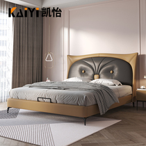 Real leather bed Children childrens room twin cartoon bed teenagers 1 5 meters bed 1 35m single solid wood leather bed