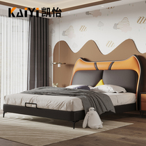 Real leather bed Children childrens room cartoon bed teenagers 1 5 meters bed 1 2 1 3m single bed solid wood leather bed