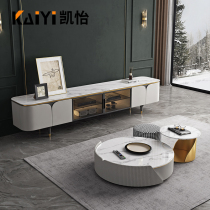 Light luxury Rock board TV cabinet combination modern living room white small apartment creative balcony size round coffee table floor cabinet