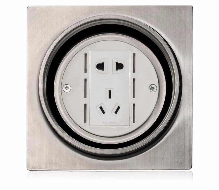 现代松本圆形五孔插座隐藏螺旋式嵌大理石120地插防水304不锈钢盒