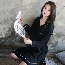 Modal night dress womens spring and autumn and winter long-sleeved long sexy loose large size fat MM with chest pad pregnant womens pajamas wear outside