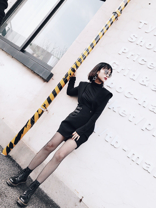 日系原宿风韩国ulzzang性感朋克黑色大网小网连体裤网袜