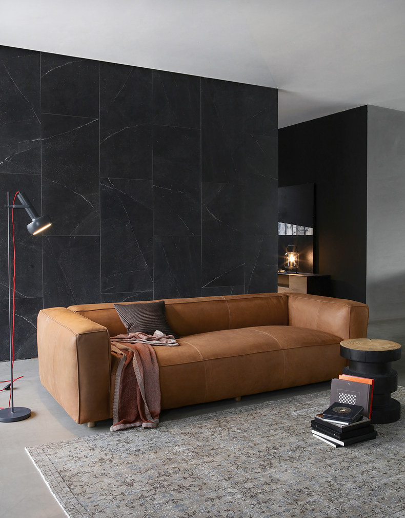 特惠norhor北欧表情头层牛皮/como真皮沙发4人位3人驼色可拆装t