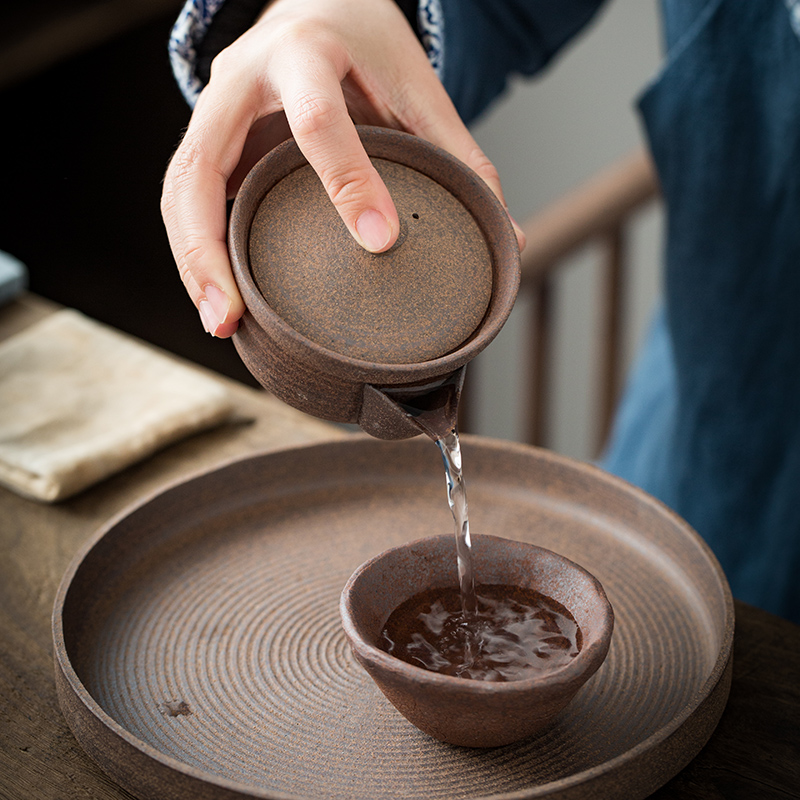 Japanese checking coarse pottery hand grasp pot of zen kung fu tea set rock, ceramic teapot finger bowl household tureen