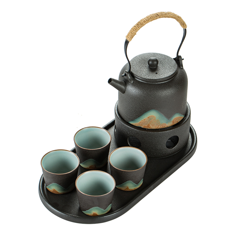 Japanese coarse pottery kung fu tea set tea pot of warm tea mountains to girder device heating base glass ceramic tea tray