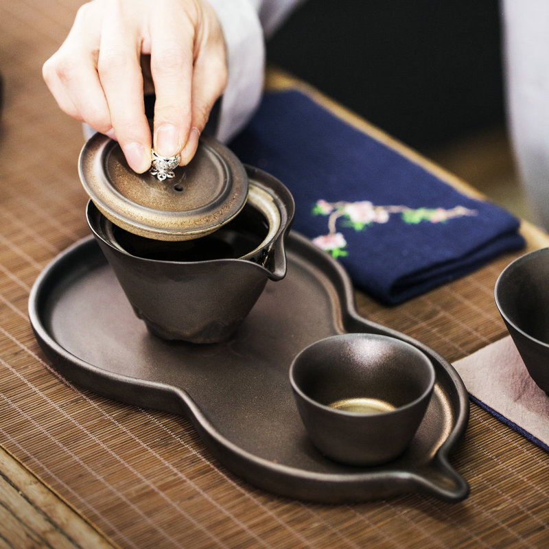 Japanese coarse pottery gourd water tea tray ceramic pot dry plate tea sea dry tea sets of kung fu tea saucer dish