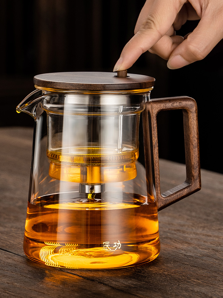 Floating Comfort Cup Tea Maker Full Glass Liner Hupeach Wood Thickened Tea Water Separation Filter Tea Cup Home Tea Set-Taobao