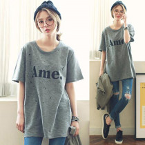 Breastfeeding T-shirt summer short-sleeved cotton coat post-partum feeding clothes loose large size letter Pu milk T-shirt