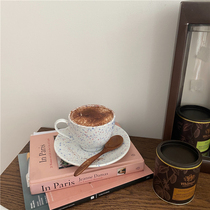 Po-homemade ins French retro splash ink ceramic high color value coffee cup saucer set home simple afternoon tea