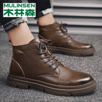 Jolinson Martin Boots Men Gao Gang snowmobs British leather Boots Men's shoes winter velvet and thickened warm cotton shoes