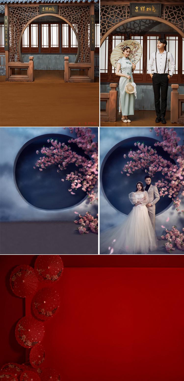 古装婚纱摄影背景布影楼照相中国风盘子复古风直播主播拍照背景纸
