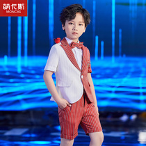 Childrens suit Short sleeve suit Model small host dress Catwalk big boy flower girl suit performance suit summer