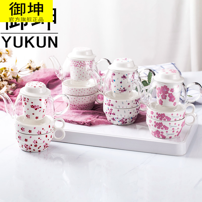 Royal of heat - resistant glass teapot stainless steel filter teapot teacup teapot tea tea set flowers and the plants