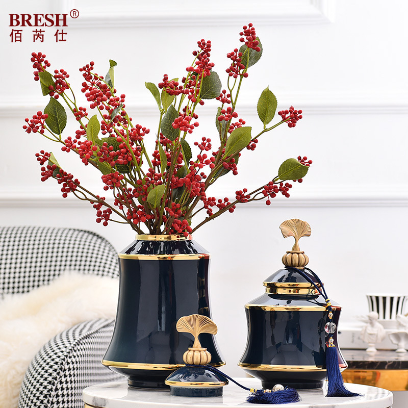 Light key-2 luxury decorative furnishing articles European living room TV cabinet vase storage tank ceramic household act the role ofing is tasted H1075 deep blue