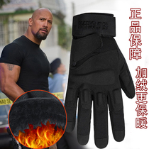Male All-finger Thickened Glove Black Eagle Tactical Riding Plus Suede Warm