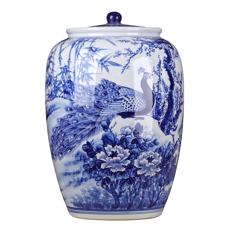 Peacock retro hand - made oversized caddy fixings puer tea cake store tea urn jingdezhen ceramic porcelain collection tank