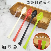 Disposable spoon plastic roasted grass long ice Spoon thick sand ice fried yogurt milk tea shop special long handle spoon