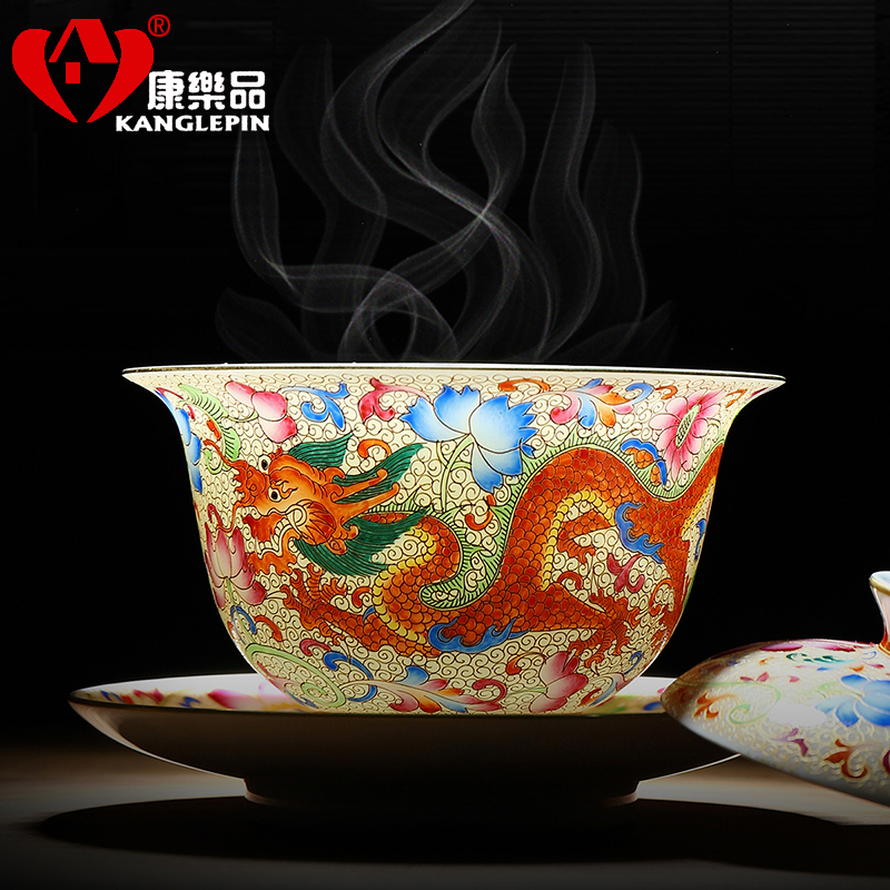 Recreational product color tureen suit hand - made ceramic checking wire inlay enamel longfeng kung fu tea tea bowl