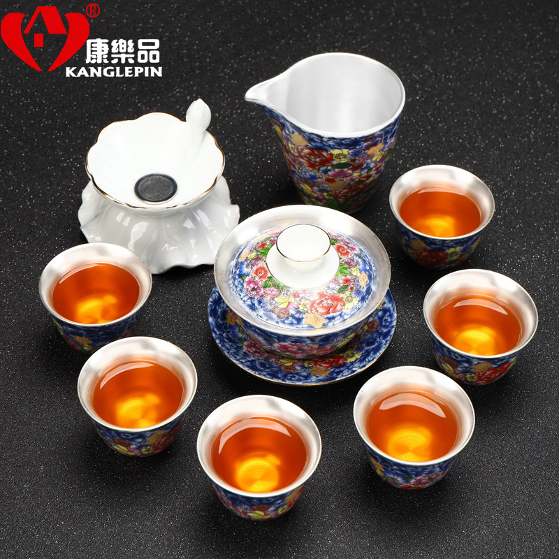 Recreational product ceramic flower splendid colored enamel coppering. As sterling silver 999 kung fu tea set home office tea set