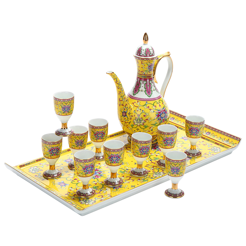 Recreational product wine suit household enamel jingdezhen Chinese ancient palace tall ceramic cups of rice wine liquor