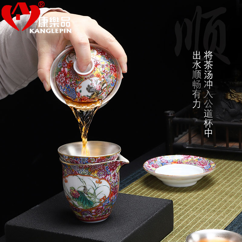 Recreational product coppering. As silver 999 kung fu tea set a complete set of jingdezhen tea colored enamel ware home office tureen ceramics