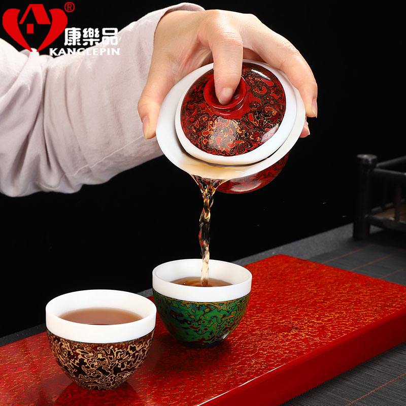 Recreational taste Chinese lacquer lacquer tea Chinese court wind pure manual Chinese lacquer kung fu tea set a complete set of ceramic tea cups