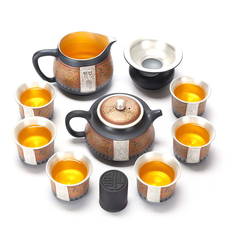 Recreational product coppering. As silver purple sand tea set automatically set high - grade double - color retro hot home tea; Preventer gift boxes