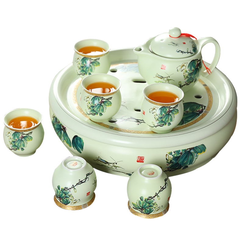 Recreational product ceramic tea set home tasted silver gilding double anti hot high - grade tea is tea tray of a complete set of kung fu tea cups