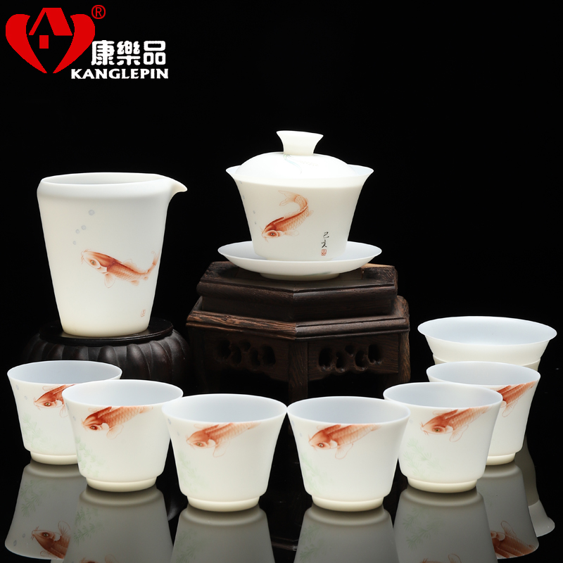 Recreational product hand - made thin foetus tureen 10 into the suit household leather box of kung fu tea set ceramic suet jade tureen sitting room