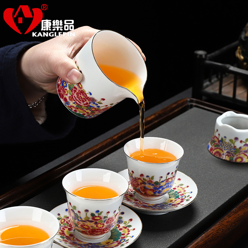 Recreational product riches and honor peony tureen tea set yourself see colour edge teapot jingdezhen enamel household kung fu tea set