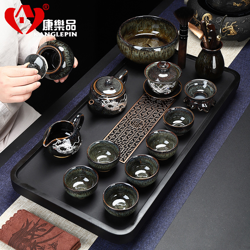 Recreational product temmoku built lamp that kung fu tea set tea oil droplets, stone tea tray teapot jingdezhen tea cup home