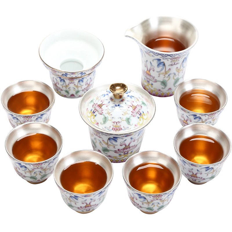 Recreational products a complete set of silver cup 999 sterling silver tureen kung fu tea set exquisite bladder coppering. As silver tea set, ceramic
