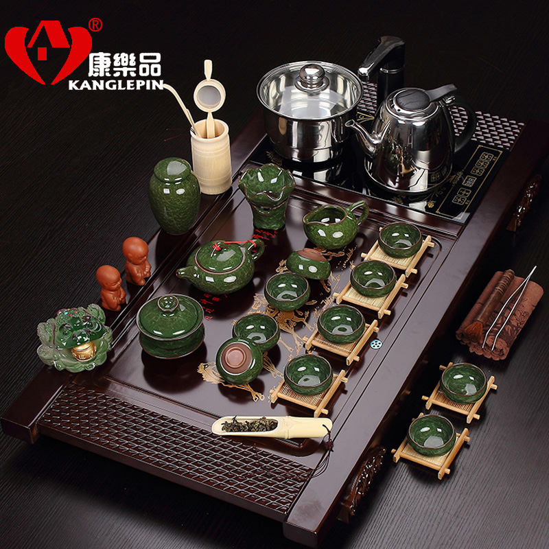 Recreational product kung fu tea tea set suits for the purple ice crack of a complete set of tea set furnace solid wood tea tray was set quickly