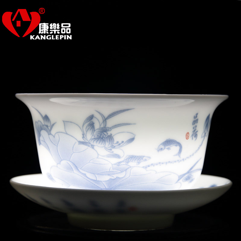 Recreational product blue - and - white tureen household ceramic teapot large blue and white porcelain is kung fu tea set three cup bowl bowl of kung fu